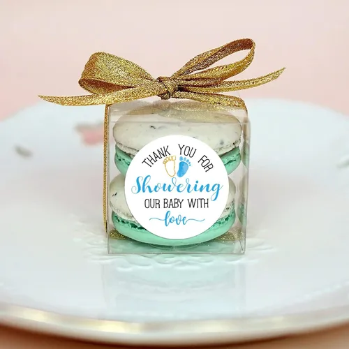 Vista 2 de Calcomanías azules para baby shower, regalos de agradecimiento para niños, 2 pulgadas, paquete de 50