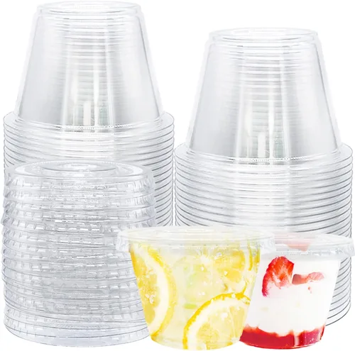 Vista 9 de Tiaiidi Vasos de plástico transparentes con tapas, 6 onzas - Juego de 50 Mini vasos de postre con tapas de cúpula (sin agujero), vasos desechables
