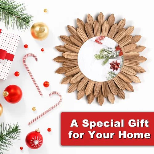 Vista 3 de Emfogo Espejo de Pared de 12 Pulgadas de Madera Rústica Sunburst Espejo Boho Decoración de Pared Decoración del Hogar para Dormitorio Sala de Estar