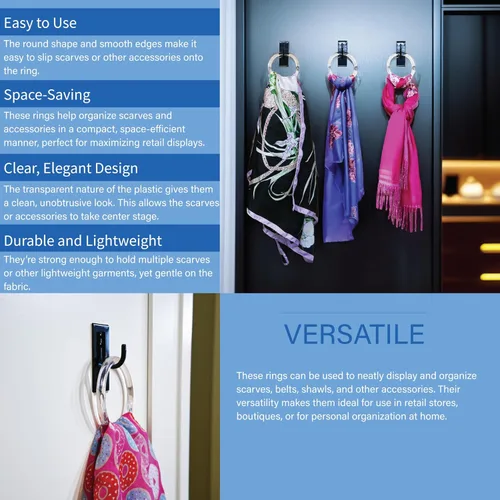 Vista 7 de Anillos de plástico transparente para bufandas, perchas redondas y finas para ropa, 2.58 pulgadas de diámetro interior, 3.25 pulgadas de diámetro
