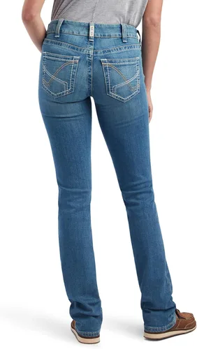 Vista 2 de ARIAT R.e.a.l. - Jeans de tiro medio para mujer, corte de flecha Esmeralda, corte de bota, delaware