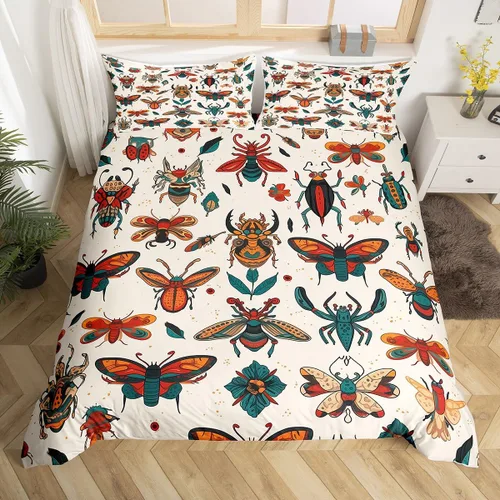 Juego de ropa de cama con diseño de mariposa, tamaño Queen, funda de edredón colorida para niños y niños, juego de funda de edredón bohemia con