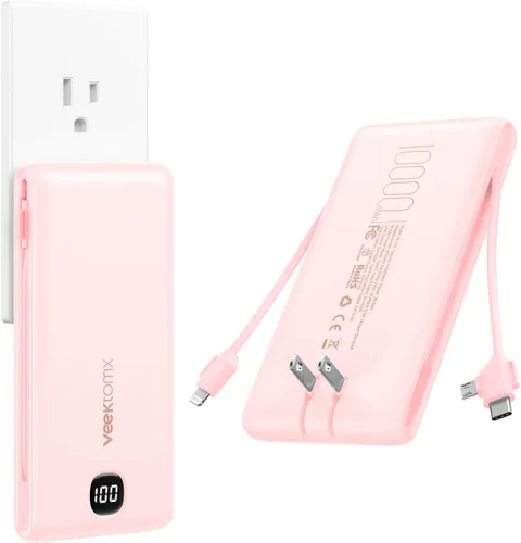 Vista 10 de VEEKTOMX Cargador portátil con cables integrados de 10000 mAh, batería externa USB C delgada de carga rápida esencial para viajes, compatible