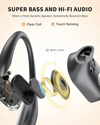 Vista 5 de Auriculares de oreja abierta, auriculares sobre la oreja con ganchos para los oídos, auriculares Bluetooth inalámbricos verdaderos con micrófono