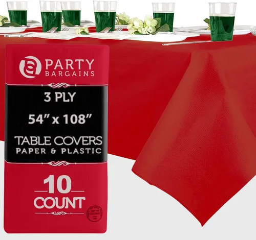 Vista 25 de PARTY BARGAINS Manteles de mesa desechables, 54 x 108 pulgadas, color blanco, 3 capas de papel y plástico, resistentes a derrames, 1 paquete
