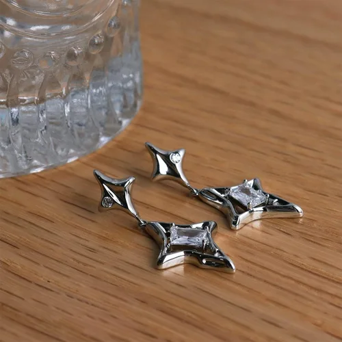 Vista 5 de Sonateomber Aretes colgantes con forma de estrella para mujer, de moda, únicos, brillantes, diamantes de imitación, regalo de joyería de moda