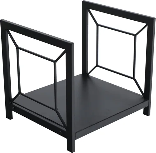 Vista 9 de MFSTUDIO Estante de leña para exteriores e interiores, patas arqueadas de hierro, estantes de almacenamiento de madera de fuego resistentes