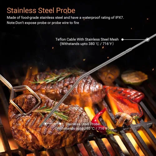 Vista 8 de Termómetro inalámbrico de 230 pies con temporizador y retroiluminación LCD, doble sonda impermeable, termómetro de cocina para alimentos