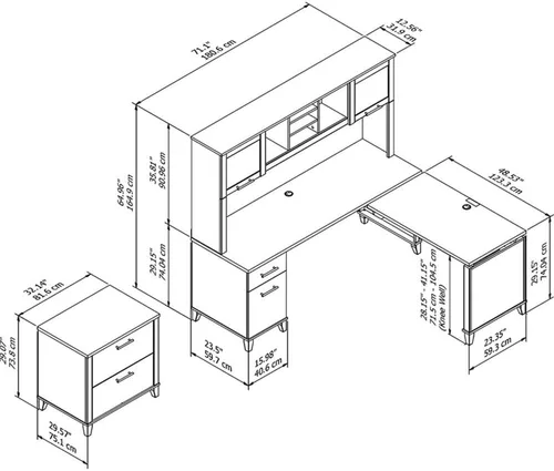 Vista 3 de Bush Furniture Hutch tiene compartimentos abiertos con estantes para libros, carpetas, decoraciones y más