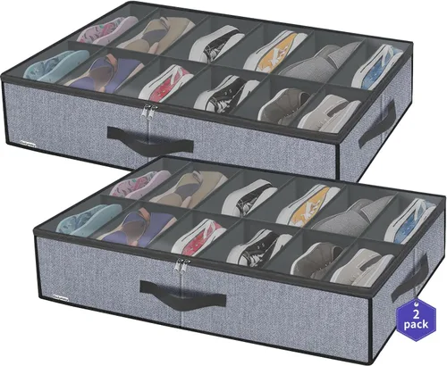 Vista 11 de Onlyeasy 2 Pack Bolsa Organizadora de Almacenamiento para Zapatos Debajo de la Cama (14+4 Pares), Contenedor Plegable para Botas con Asas, Solución