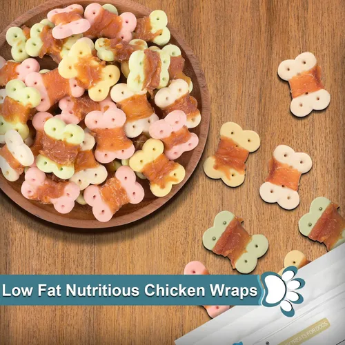Vista 5 de Galletas envueltas en pollo masticables para perros pequeños sin cuero crudo 0.5lb/227g
