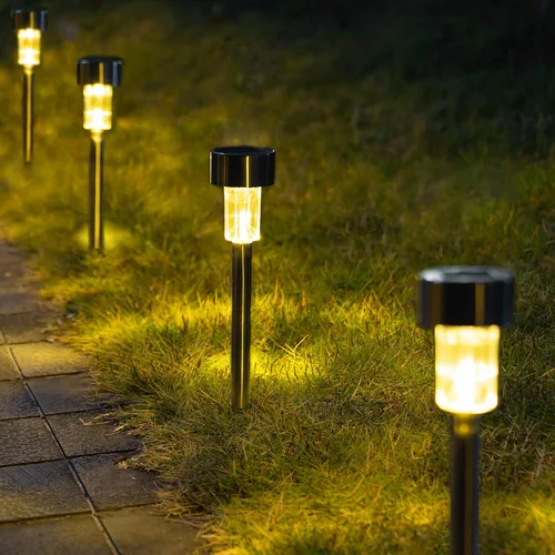 GIGALUMI Luces Solares para Senderos, Acero Inoxidable IP44 Impermeables Encendido/Apagado Automático Luces LED Solares para Exteriores para Jardín,