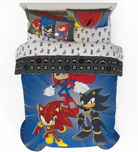 Vista 28 de Juego de ropa de cama clásico retro arcoíris de los Cariñositos, 7 piezas, edredón y sábanas supersuaves con funda de almohada, tamaño matrimonial