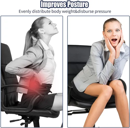 Vista 4 de SAHEYER Almohada de dona para aliviar el dolor de coxis y hemorroides, cojín de espuma viscoelástica para nervio ciático, cojín de asiento para Negro