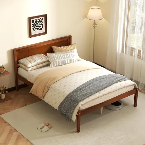 Vista 12 de KOMFOTT Marco de Cama de Madera Tamaño Twin con Cabecero, Marco de Cama de Madera Maciza con Soporte de Listones, Almacenamiento Debajo de la Cama