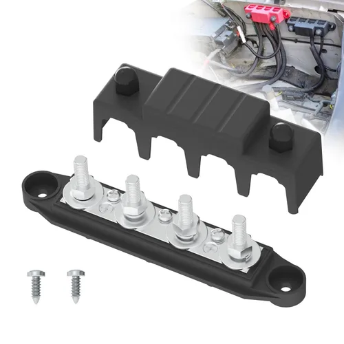 Vista 23 de Barra de bus 250A 12V Bloque de distribución de energía con 3/8 pulgadas (M10) Bloque de terminales de 4 postes con cubierta para automoción, Negro