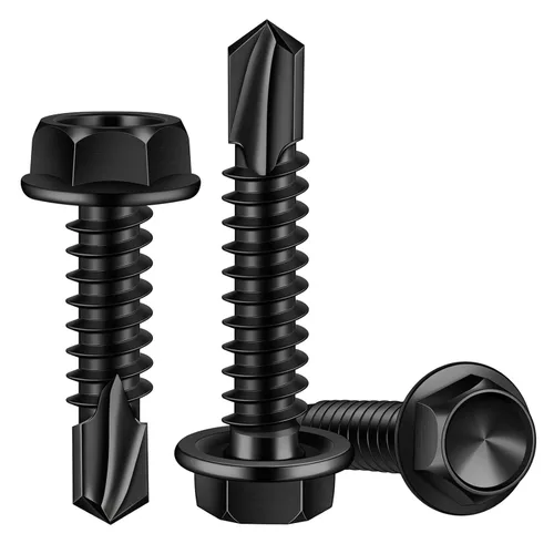 Vista 6 de MewuDecor Tornillos de chapa autoperforantes con cabeza hexagonal #8 x 1 con punta de taladro, acero inoxidable 410, autoperforantes, óxido negro