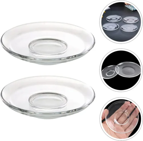 Vista 4 de Housoutil Plato de té de vidrio Platos de café Platillos de placa de vidrio transparente: 2 piezas de soporte de bolsa de té Decoración de mesa