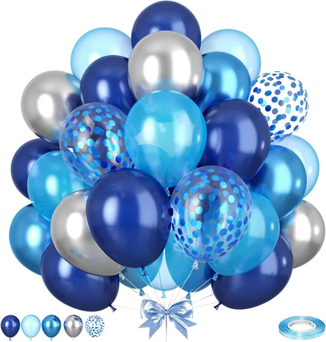 Vista 13 de Globos rojos, azules y negros, 50 globos de color azul rey, rojo y negro, globos de confeti plateado para decoración de fiesta temática
