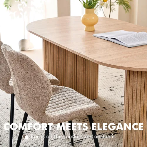 Vista 4 de Mesa de comedor ovalada de 70.8" para 4 a 6 personas, mesa moderna de cocina estilo granja para desayuno, comedor y recepción (solo mesa), natural