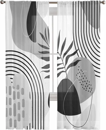 Vista 13 de Cortinas semitransparentes abstractas bohemias de 45 pulgadas de largo para sala de estar, cortinas traslúcidas con bolsillo para barra, cortinas