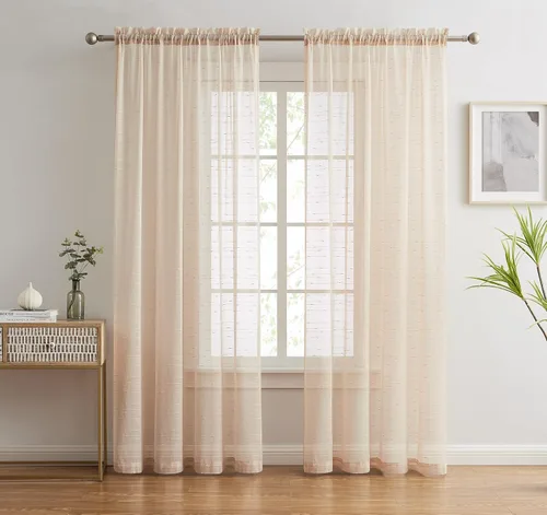 LinenZone Cortinas traslúcidas de lujo para ventana, sala de estar, dormitorio o cocina. Cada panel de cortinas de lino está bordado con diseño de