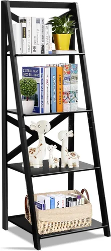 Estantería de escalera de 4 niveles, estante de exhibición de plantas inclinadas, estantería moderna de madera para decoración de madera, estantes