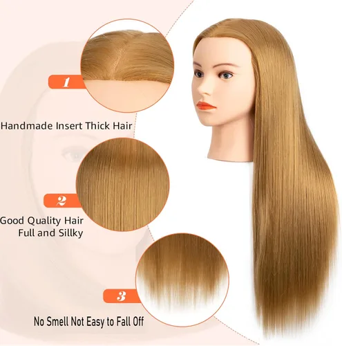 Vista 4 de Cabeza de maniquí de cabello humano 80% cabello real, cabeza de maniquí de cosmetología para cabeza de práctica de peluquería (#27 marrón claro)
