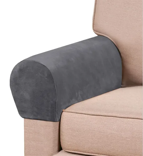 Vista 10 de Paquete de 2 fundas elásticas de terciopelo para reposabrazos, fundas antideslizantes para sofá, protectores elásticos suaves para sala de estar