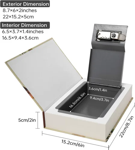 Vista 2 de Caja fuerte de libro de transferencia de papel real, hueca con compartimento secreto oculto, cerradura de combinación, 8.7"×6"×2" (Alice-Combination)