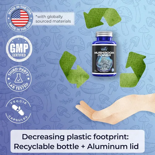 Vista 4 de Mushroom Power Complex 10 en 1 con Cordyceps, Reishi, Shiitake y melena de leones, suplemento dietético nootrópico para microbioma intestinal