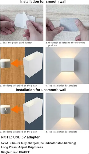 Vista 5 de Lámpara de pared LED para interiores con interruptor táctil, lámpara inalámbrica recargable USB, lámparas de pared alimentadas por batería, lámparas