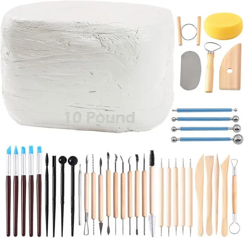Vista 13 de ReArt Arcilla de modelado natural de secado al aire – 10 libras con 40 piezas de herramientas de escultura de cerámica, arcilla multiusos (gris)