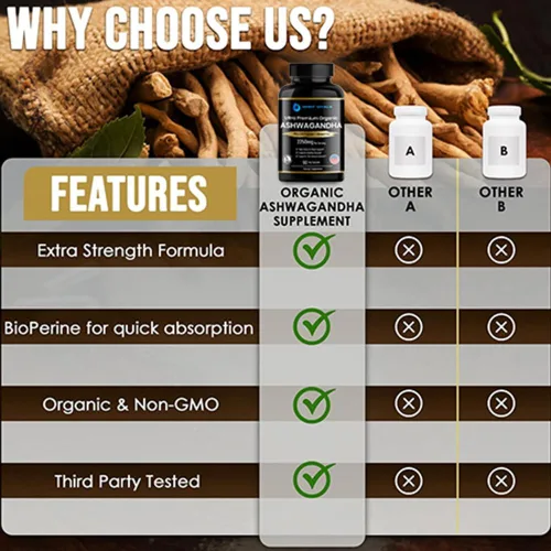 Vista 8 de Cápsulas orgánicas de Ashwagandha de 2250 mg, suplemento de Ashwagandha con polvo de aceite MCT y extracto de pimienta negra, extracto de raíz