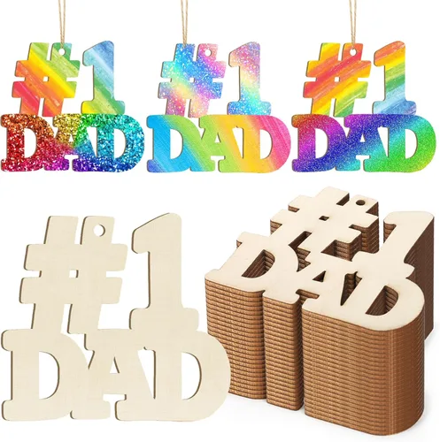 Adornos de Madera DAD para Pintar, Decoración de Fiesta de Cumpleaños del Día del Padre, Recortes Sin Terminar, 24 Piezas de 3.5 x 3 Pulgadas, Blanco