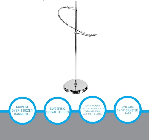 Vista 3 de SSWBasics Sleek Chrome Spiral Clothing Rack - 29 Ball Retail Clothing Display Stand - 63"H - Boutique Garment and Accessories Display - Stylish