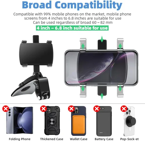 Vista 6 de FONKEN Soporte de teléfono para automóvil, rotación de 360 grados, soporte de clip para salpicadero, compatible con iPhone 11/12 Pro Max XS Max XR 8