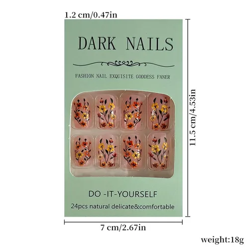 Vista 5 de 24 uñas postizas cortas a presión con flores 3D, uñas postizas reutilizables para primavera y verano, uñas acrílicas artificiales, uñas cuadradas