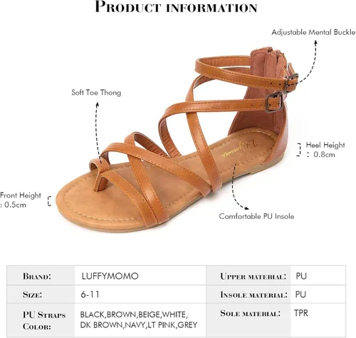 Vista 5 de Luffymomo - Sandalias de tiras cruzadas tipo gladiador, planas, estilo pescador para mujer