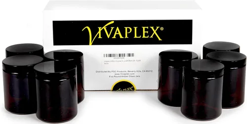 Vista 3 de Vivaplex, Tarros redondos de vidrio ámbar, 8 onzas, con tapas negras, paquete de 8