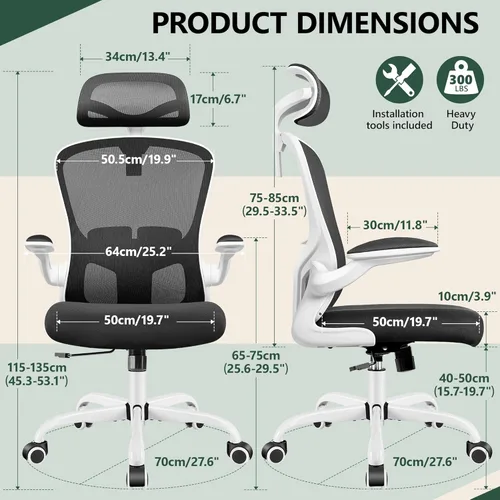 Vista 17 de FelixKing Silla de oficina ergonómica con reposacabezas, computadora de respaldo alto con soporte lumbar ajustable y ruedas, giratoria ejecutiva