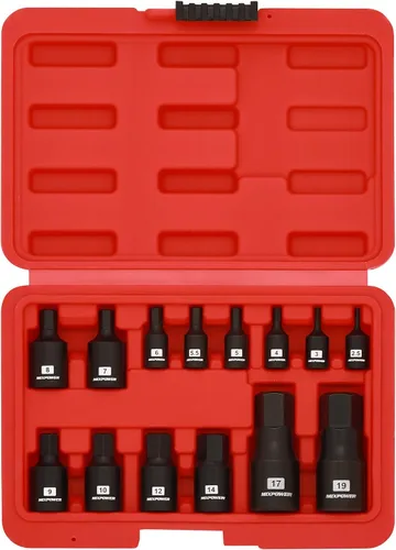 Vista 2 de MIXPOWER Juego de 14 piezas de dados Dr. Bit, de 0.098 in a 0.748 in, 1/4 ", 3/8" y 1/2", grado de impacto Cr-Mo, métrico, enchufe hexagonal