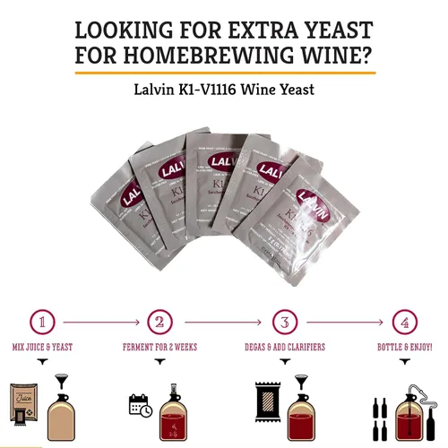 Vista 4 de Craft A Brew - Levadura de vino Lalvin K1-V1116 - Levadura de vino seca neutra - Para vinos tradicionales o de frutas - Ingredientes