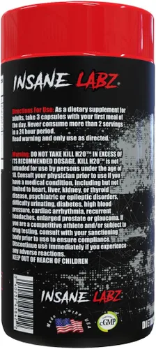 Vista 3 de Insane Labz Kill H2O, diurético infundido con AMPiberry, reduce la retención de agua y el alivio de la hinchazón con raíz de diente de león