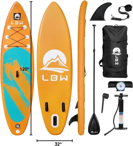 Vista 9 de LBW Tabla de remo inflable con accesorios para tabla de remo, paleta flotante ajustable de SUP, bomba de mano, aleta extraíble, mochila impermeable