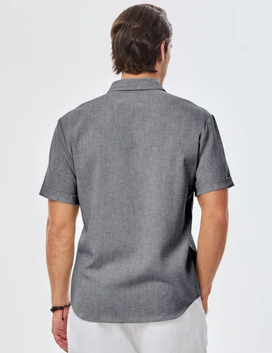 Vista 26 de JMIERR Camisas de vestir a rayas con botones y manga corta para hombre