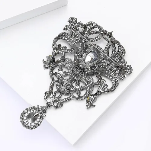 Vista 5 de YOQUCOL Broche grande de cristal austriaco retro para mujer, broches grandes en forma de flor, alfileres de solapa para suéter, accesorios