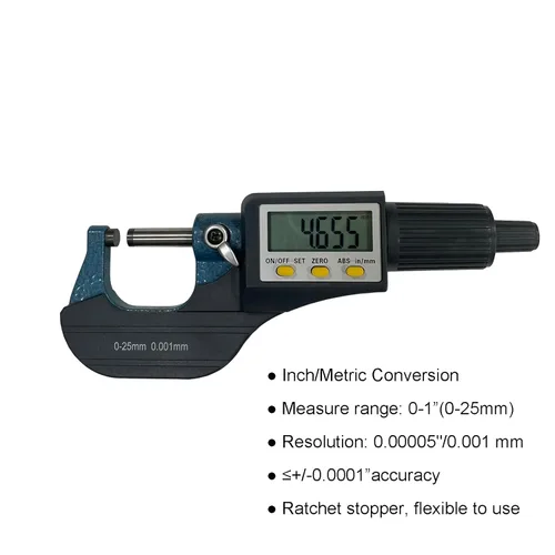 Vista 3 de Micrómetro digital exterior, micrómetro electrónico digital de 0-1"/0-25mm, herramienta de medición métrica profesional de 0.00005"/0.001 mm