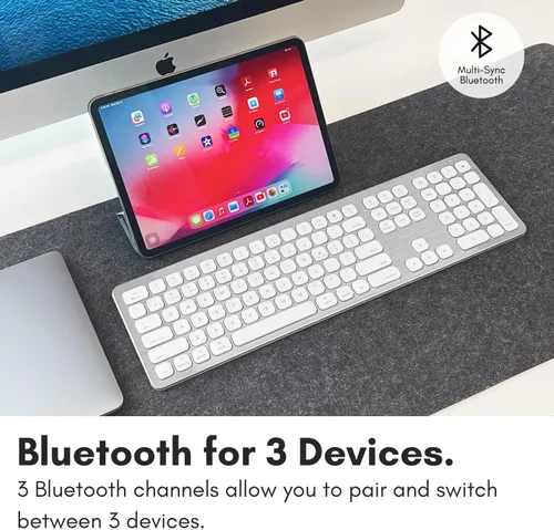 Vista 3 de Macally Teclado Bluetooth inalámbrico de alta calidad, teclado inalámbrico compatible con Apple para Mac Mini, MacBook Pro/Air portátil, teclado