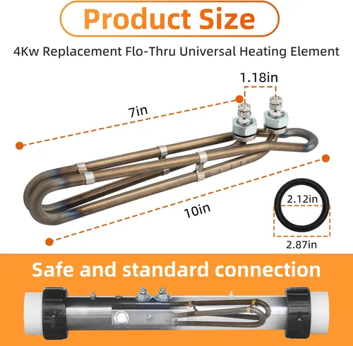 Vista 2 de Ximoon Flo-Thru Elemento calentador de bañera de hidromasaje 4KW 240V con hardware de montaje de repuesto para elemento calefactor Balboa 58104